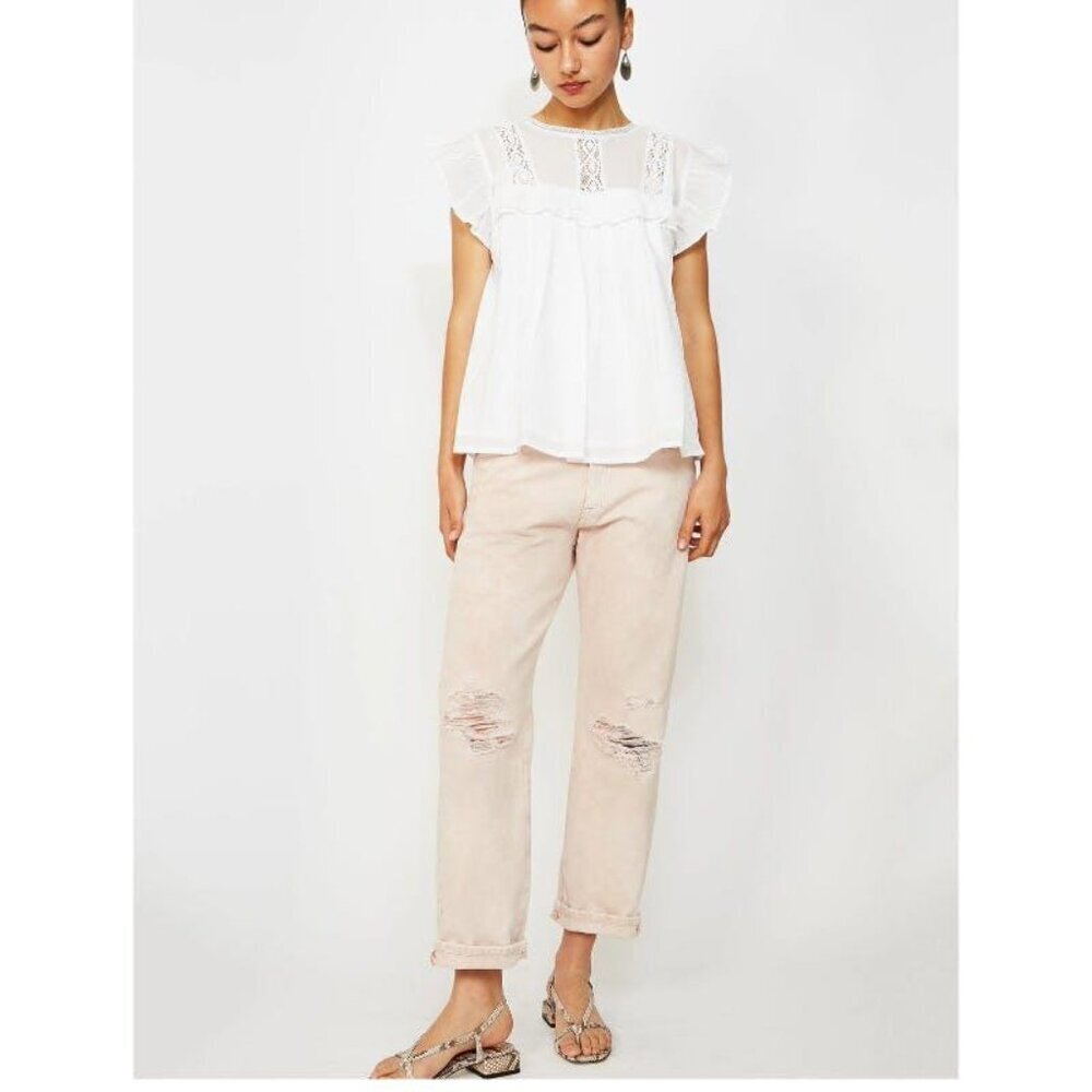 $669 R13 BOYFRIEND CROPPED JEAN. IN PEYTON PINK - Picture 1 of 14